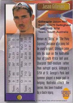 1997 Sports Deck Cricket #20 Jason Gillespie Back