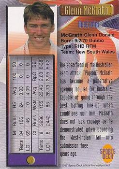 1997 Sports Deck Cricket #22 Glenn McGrath Back