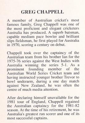 1993 The Great Test Match Card Game #NNO Greg Chappell Back