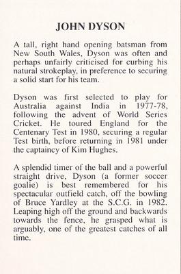 1993 The Great Test Match Card Game #NNO John Dyson Back