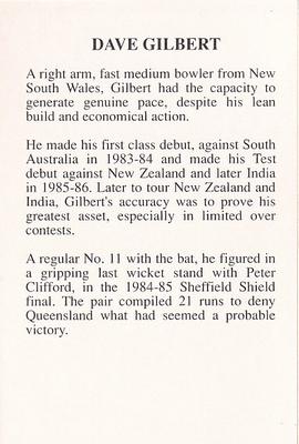 1993 The Great Test Match Card Game #NNO Dave Gilbert Back