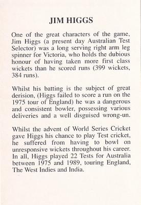 1993 The Great Test Match Card Game #NNO Jim Higgs Back