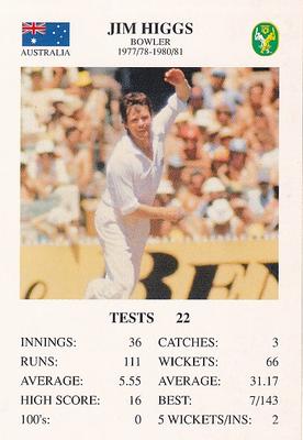 1993 The Great Test Match Card Game #NNO Jim Higgs Front