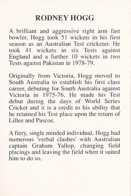 1993 The Great Test Match Card Game #NNO Rodney Hogg Back