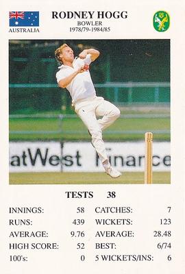 1993 The Great Test Match Card Game #NNO Rodney Hogg Front