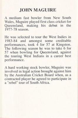 1993 The Great Test Match Card Game #NNO John Maguire Back