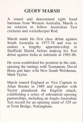1993 The Great Test Match Card Game #NNO Geoff Marsh Back
