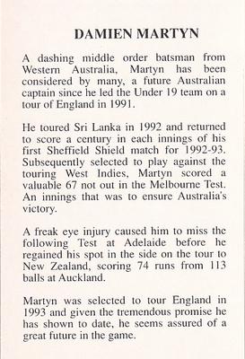 1993 The Great Test Match Card Game #NNO Damien Martyn Back