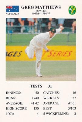 1993 The Great Test Match Card Game #NNO Greg Matthews Front