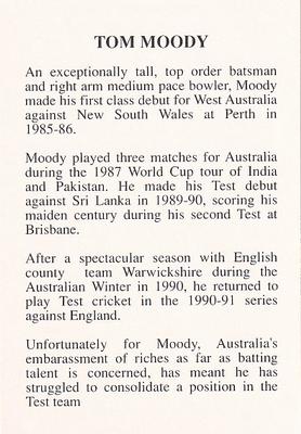 1993 The Great Test Match Card Game #NNO Tom Moody Back