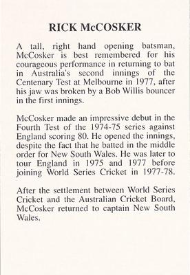 1993 The Great Test Match Card Game #NNO Rick McCosker Back