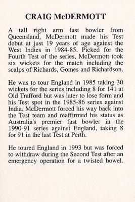 1993 The Great Test Match Card Game #NNO Craig McDermott Back
