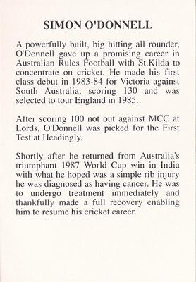 1993 The Great Test Match Card Game #NNO Simon O'Donnell Back