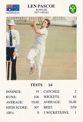1993 The Great Test Match Card Game #NNO Len Pascoe Front