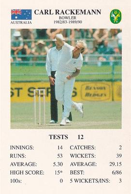 1993 The Great Test Match Card Game #NNO Carl Rackemann Front