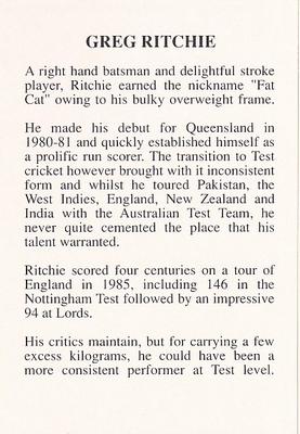 1993 The Great Test Match Card Game #NNO Greg Ritchie Back