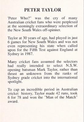 1993 The Great Test Match Card Game #NNO Peter Taylor Back