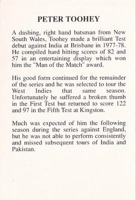 1993 The Great Test Match Card Game #NNO Peter Toohey Back