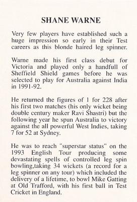 1993 The Great Test Match Card Game #NNO Shane Warne Back
