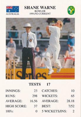 1993 The Great Test Match Card Game #NNO Shane Warne Front
