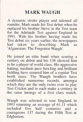 1993 The Great Test Match Card Game #NNO Mark Waugh Back