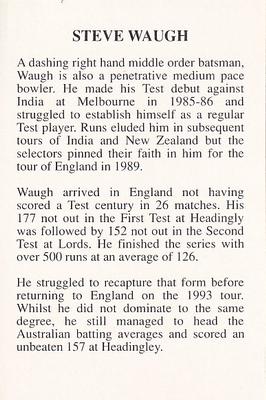 1993 The Great Test Match Card Game #NNO Steve Waugh Back