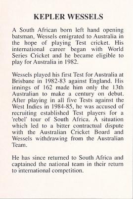 1993 The Great Test Match Card Game #NNO Kepler Wessels Back