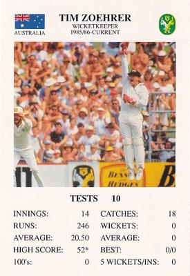 1993 The Great Test Match Card Game #NNO Tim Zoehrer Front
