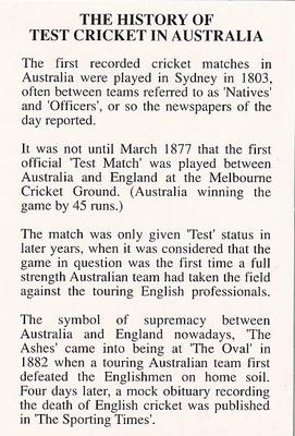 1993 The Great Test Match Card Game #NNO The History Of Test Cricket In Australia Front