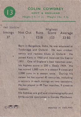 1961 A&BC Cricket 1961 Test Series (Large Border) #13 Colin Cowdrey Back