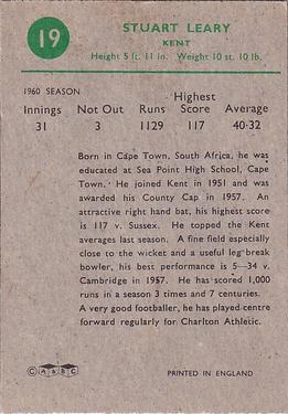 1961 A&BC Cricket 1961 Test Series (Large Border) #19 Stuart Leary Back