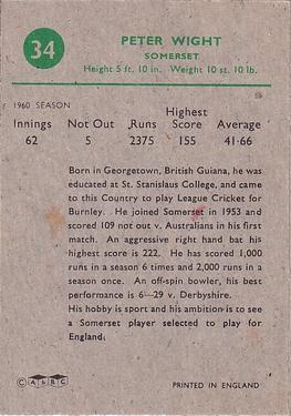 1961 A&BC Cricket 1961 Test Series (Large Border) #34 Peter Wight Back