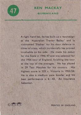 1961 A&BC Cricket 1961 Test Series (Large Border) #47 Ken Mackay Back