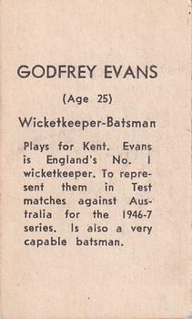 1946-47 Coles Cricketers (Frameless) #NNO Godfrey Evans Back