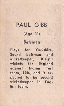 1946-47 Coles Cricketers (Frameless) #NNO Paul Gibb Back