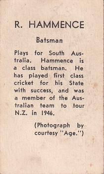 1946-47 Coles Cricketers (Frameless) #NNO Ron Hamence Back