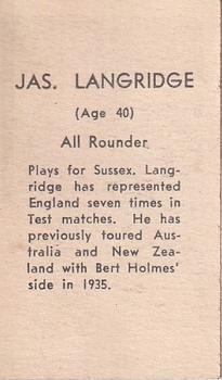 1946-47 Coles Cricketers (Frameless) #NNO James Langridge Back