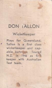 1946-47 Coles Cricketers (Frameless) #NNO Don Tallon Back
