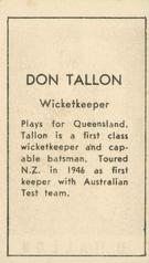 1946-47 Coles Cricketers (Framelines) #NNO Don Tallon Back