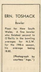 1946-47 Coles Cricketers (Framelines) #NNO Ernie Toshack Back