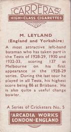 1934 Carreras A Series Of Cricketers #5 Maurice Leyland Back