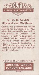 1934 Carreras A Series Of Cricketers #9 George Allen Back