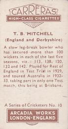 1934 Carreras A Series Of Cricketers #10 Tom Mitchell Back