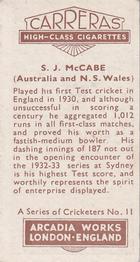 1934 Carreras A Series Of Cricketers #11 Stan McCabe Back