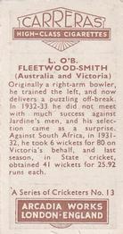 1934 Carreras A Series Of Cricketers #13 Chuck Fleetwood-Smith Back