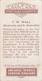 1934 Carreras A Series Of Cricketers #17 Tim Wall Back