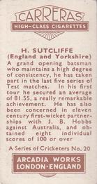 1934 Carreras A Series Of Cricketers #20 Herbert Sutcliffe Back
