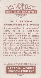 1934 Carreras A Series Of Cricketers #21 Bill Brown Back
