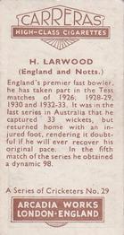 1934 Carreras A Series Of Cricketers #29 Harold Larwood Back