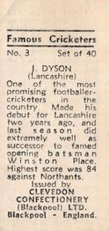 1955 Clevedon Confectionery Famous Cricketers #3 Jack Dyson Back